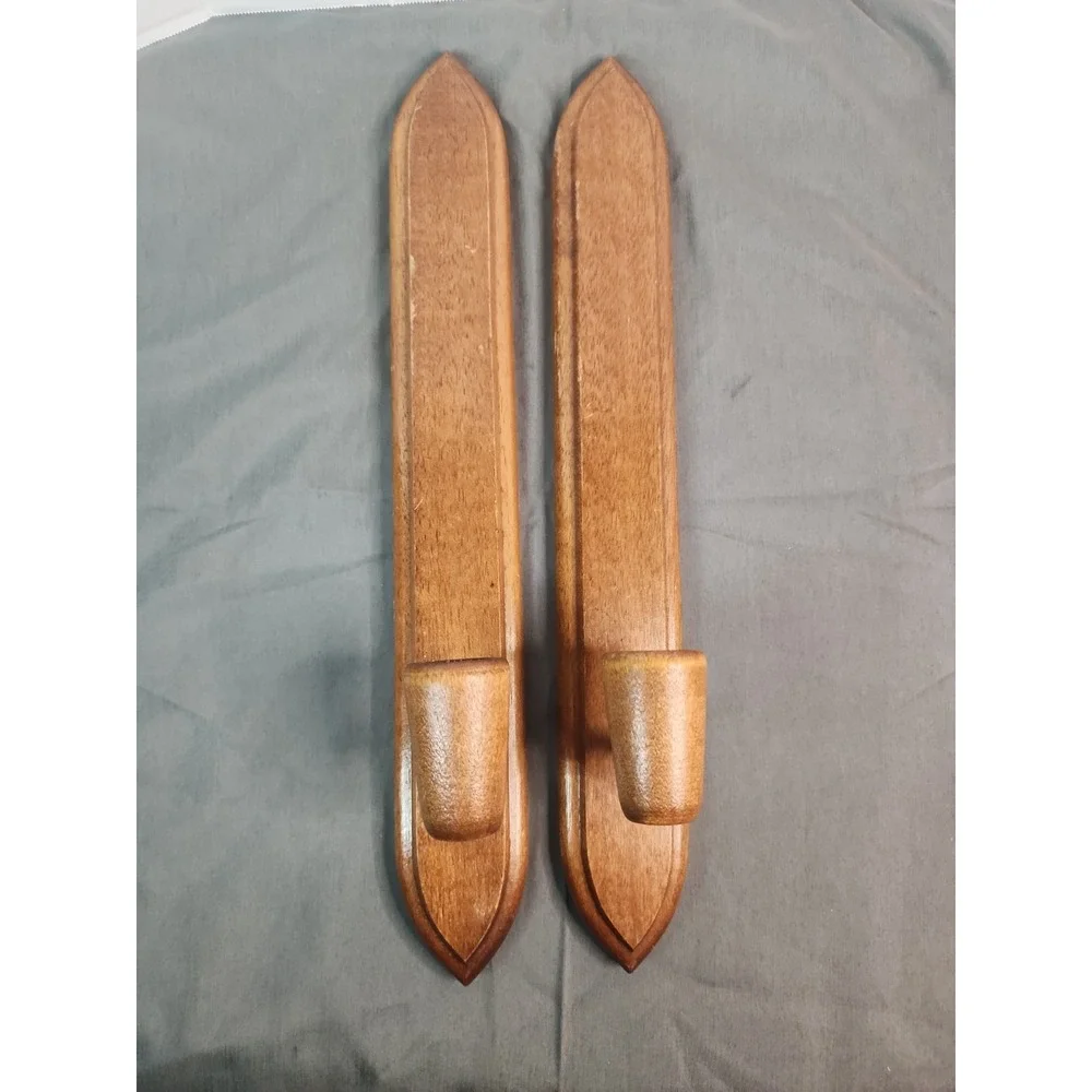 2 HODA Wooden Candle Wall Sconces Mid Century Modern Danish Taper Votive Holder